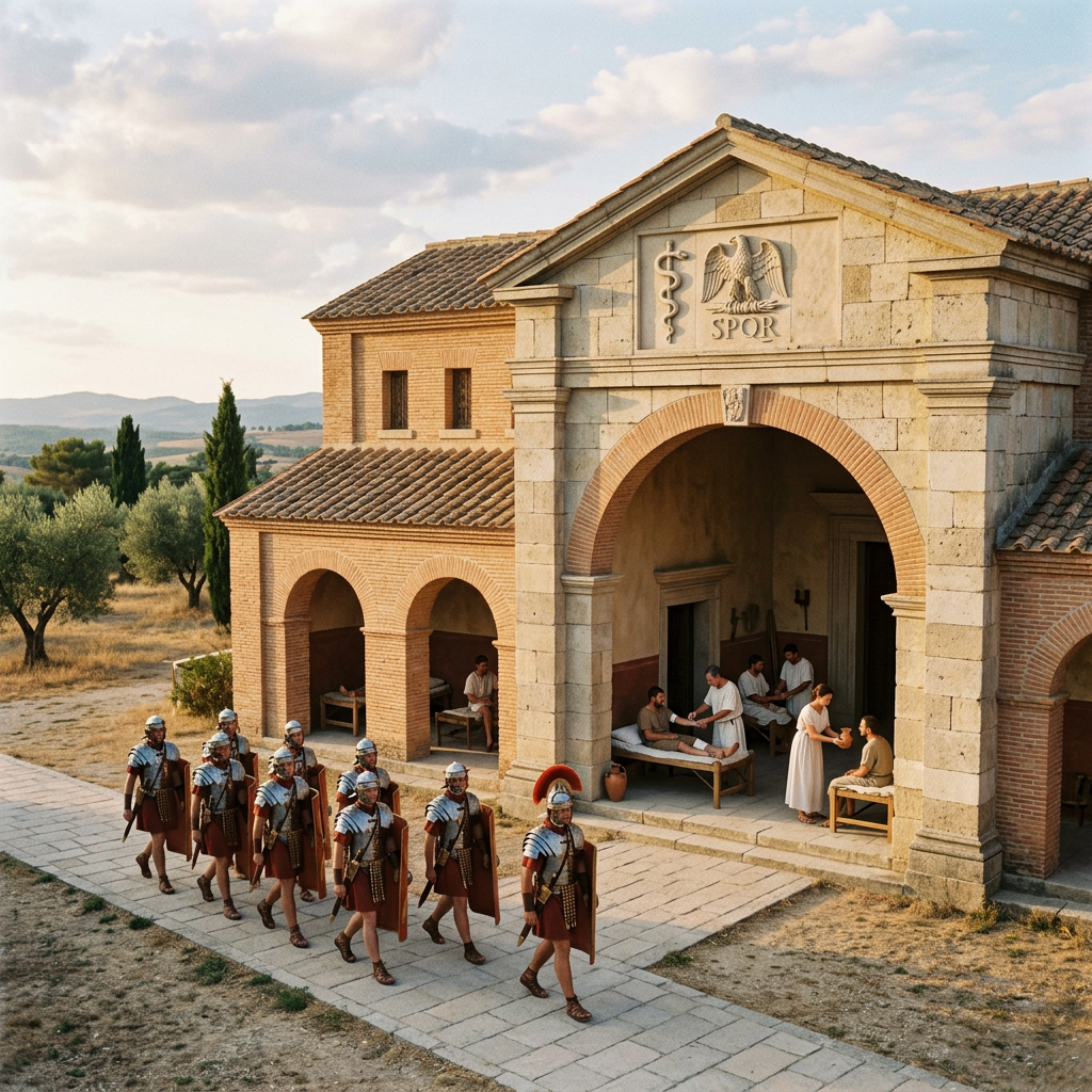Symbolic Roman hospital representing discipline and care