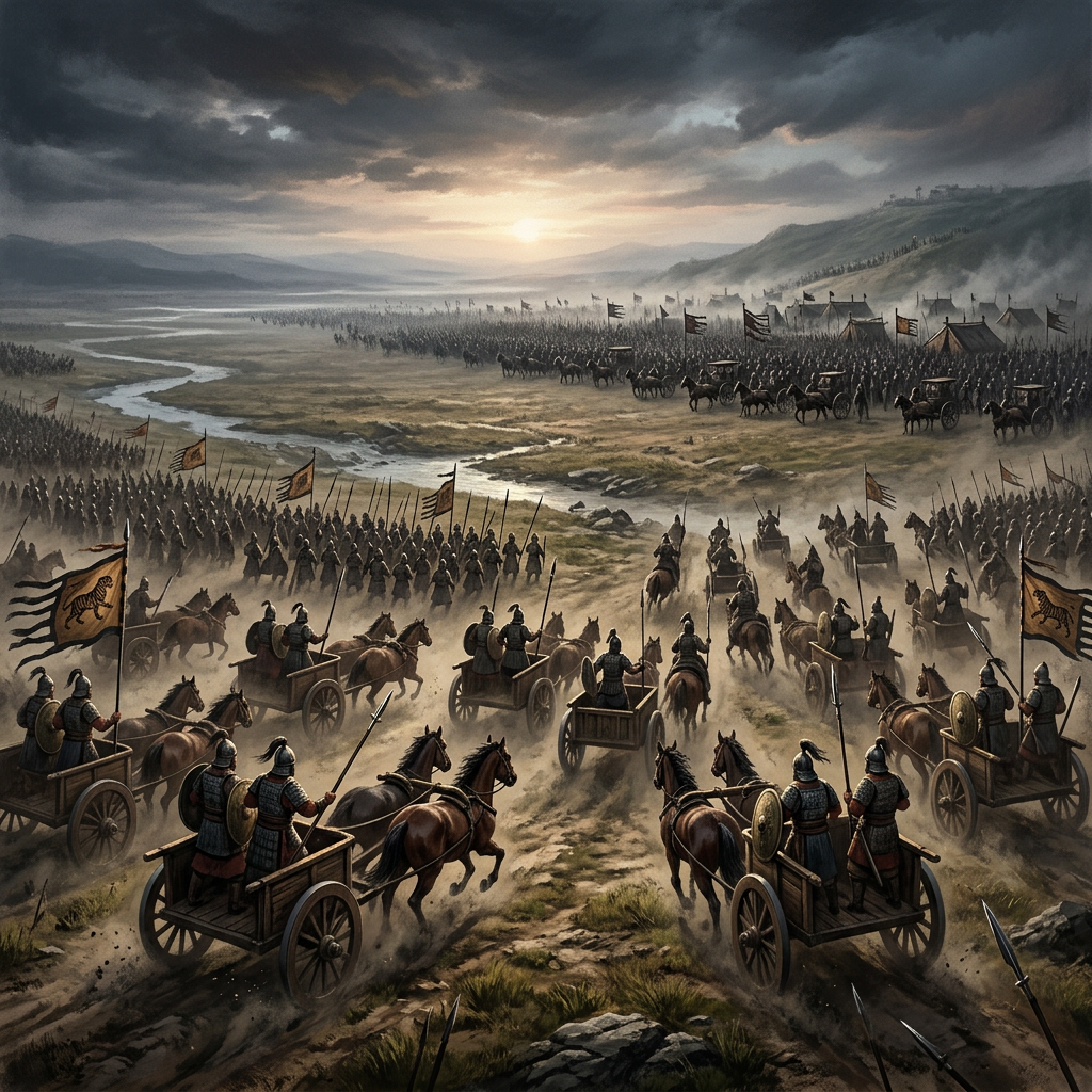 Muye battlefield with Zhou chariots advancing